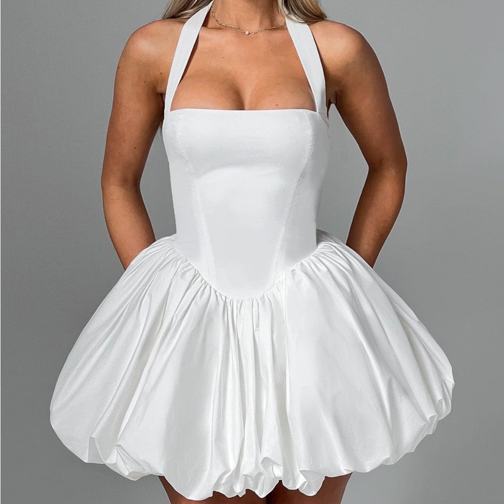Elegant Ivory Halter Mini Dress